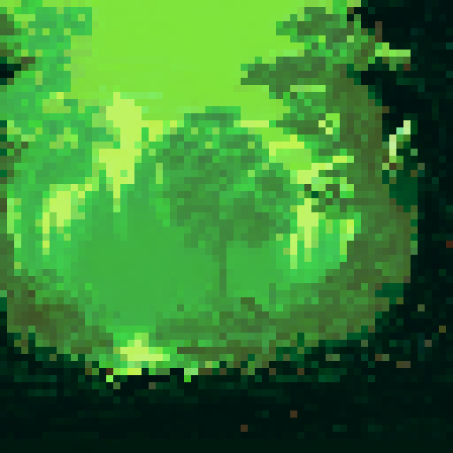 eerie, mist-covered trees, silhouetted against a dark night sky, pixel art, background, landscape