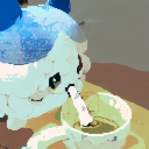 cartoon rabbit with blue ears, character portrait, close up, anime style, pixel art, expressive eyes, fluffy fur, vibrant colors