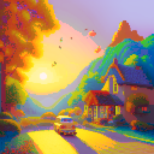 artist painting vibrant, retro-inspired pixel art masterpiece with meticulous brushstrokes and vibrant color palette in sunlit art studio