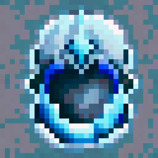 Icy blue and silver frost mage helmet adorned with a menacing pointy crown, rendered in crisp 32x32 pixel art as a game asset