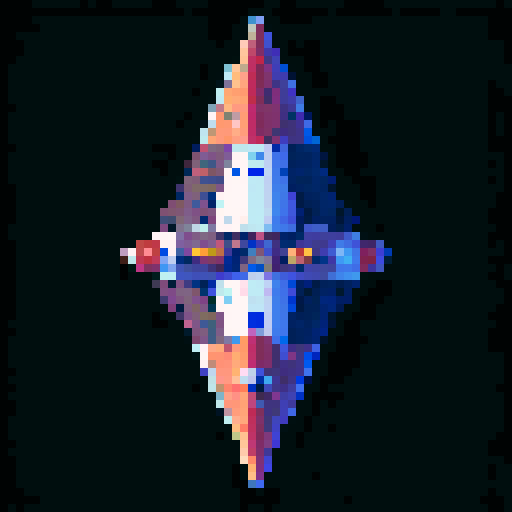 a  pure 2d sprite for a space game. a top down view of a triangular spaceship all by itself  ,style of the 80s. The spaceship should not have any shadows.