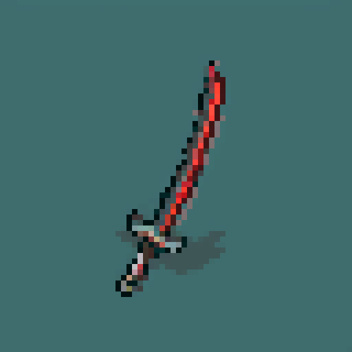 a single black stone on the hilt of a blood katana pixel art