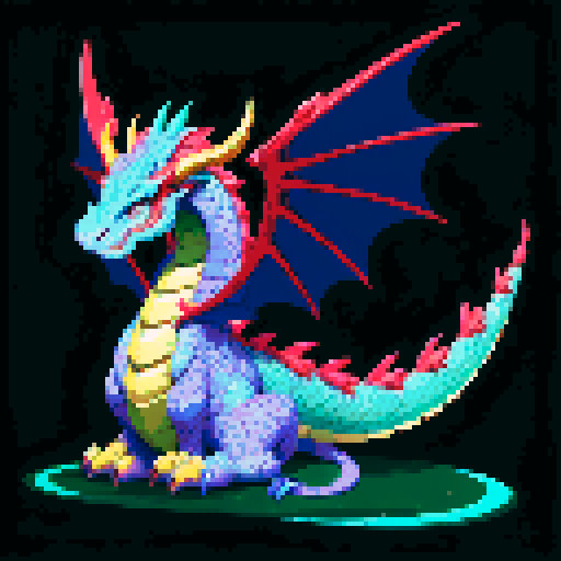 A majestic, fully grown dragon with gleaming scales and powerful wings. It has a wise and regal expression, with large horns and a long, spiked tail. Its eyes are filled with ancient knowledge, and it exudes an aura of strength and authority. No background.
