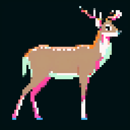 Full body image of deer drinking from a pond