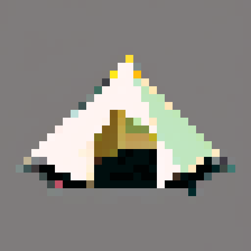 tent, centered on a square platform, outlined in black with simple pixel art, against a plain background