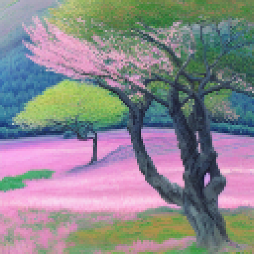 sakura tree in a large valley