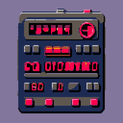 bomb control panel, countdown timer with bold red numbers, two large buttons on either side, pixel art style with vibrant colors and sharp edges, sRGB color space
