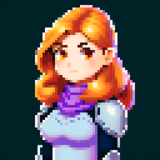 strong, busty, pixelated tavernkeeper woman portrait with non-vibrant colors, emphasized facial features
