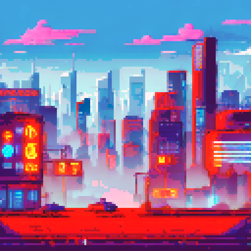cyborg scavenger, rusty pipes, neon signs, towering skyscrapers, flickering holograms, abandoned vehicles, polluted air