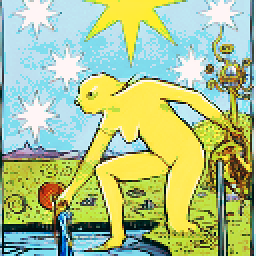 The tarot card The Star in an aquatic and medieval dark style. The scene should be illuminated by ethereal star-like lights, symbolizing hope and clarity.
