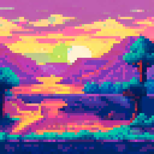el capitan, sunset, pixel art, sRGB, trees, background, landscape