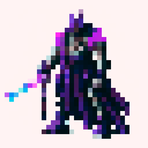 top down sprite of Kronos Time God, facing left, holding weapon, villain with purple skin, not looking human, enemy with ominous presence, transparent background, pixel art, 32x32 resolution