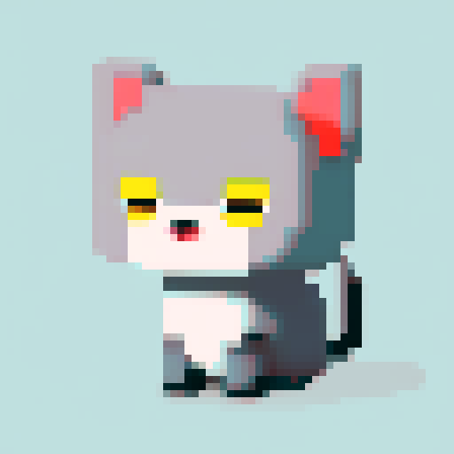 make a grey small cat with yellow eyes, very simple 