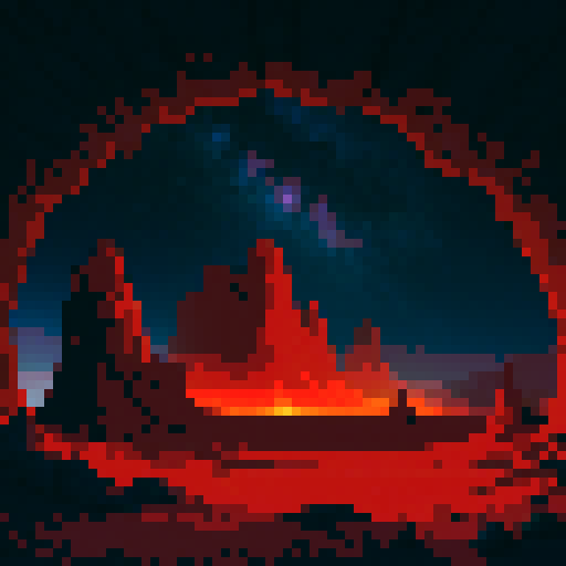 red sand, towering mountains, alien plants, robotic rover, futuristic city, starry sky, spaceship landing, swirling dust storms, rocky terrain, glowing lava flows, cratered surface