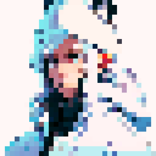 White hair, young man, bear skull hat, sRGB, pixel art