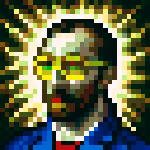 Vincent Van Gogh, cryptocurrency king, close-up, gold Gucci glasses, crown, Gucci apparel, 32x32 pixel art portrait, skill art style, game icon reminiscent, sRGB