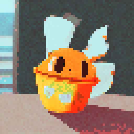 Orange cat, cup, window, anime style, staring, drinking