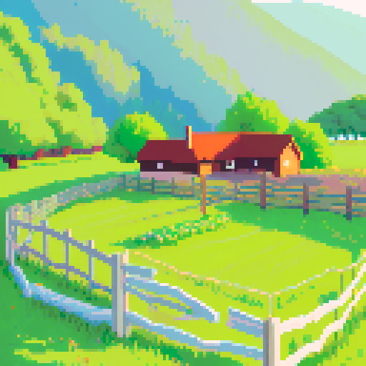 Goat ranch, fenced pasture, calm