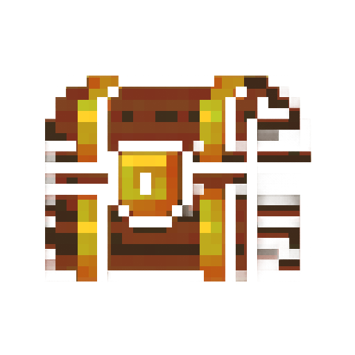 treasure chest icon, 32x32 pixels, minecraft style, dark brown wood with golden lock, thick black outline, simple pixel art, flat colors