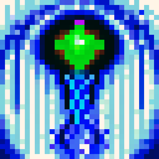 Electric blue tendrils, undulating and glowing, surround the bulbous head of a jellyfish in this skillful 32x32 game icon pixel art portrait