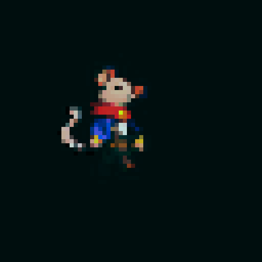 Create an image 224 x 64 with 7 subframes each 32 x 64 pixels in size, showing the mouse character in the reference image in a sequence of movements representing the character running