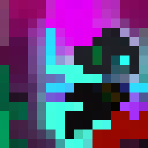 Bounty hunter, pixelated and fierce, stands amidst a neon-lit cityscape, clutching a pulsing laser rifle as a glittering hologram of his next target flickers above his wrist-mounted computer.