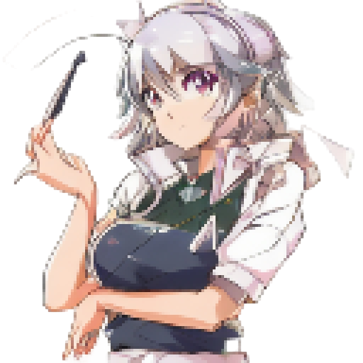 Sakuya Izayoi, wielding silver knives and surrounded by floating clocks, stands in a garden of cherry blossom trees in anime style.