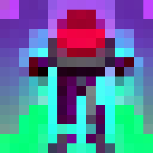 Bounty hunter, pixelated and fierce, stands amidst a neon-lit cityscape, clutching a pulsing laser rifle as a glittering hologram of his next target flickers above his wrist-mounted computer.