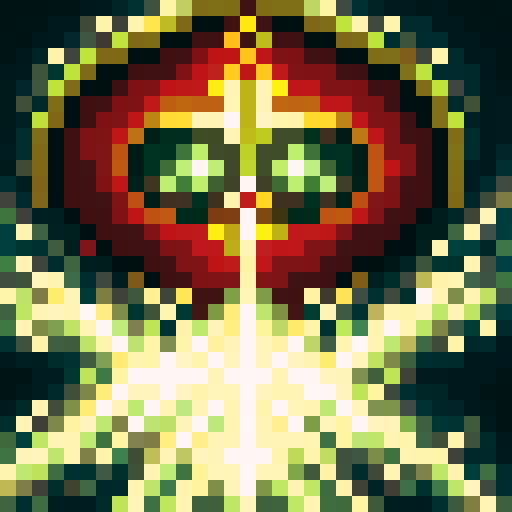 Create a fiery, high-energy portrait of a small but powerful robot exploding in vivid pixel art reminiscent of a classic game icon, with a close-up view that showcases the intricate skill art involved in rendering every tiny, vibrant detail in sRGB color.