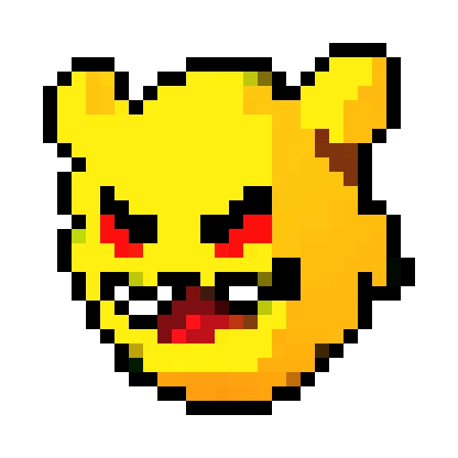 yellow floating head, sharp mouth, glowing red eyes, aggressive design, retro-style 16-bit, 32x32, pixel art, sRGB