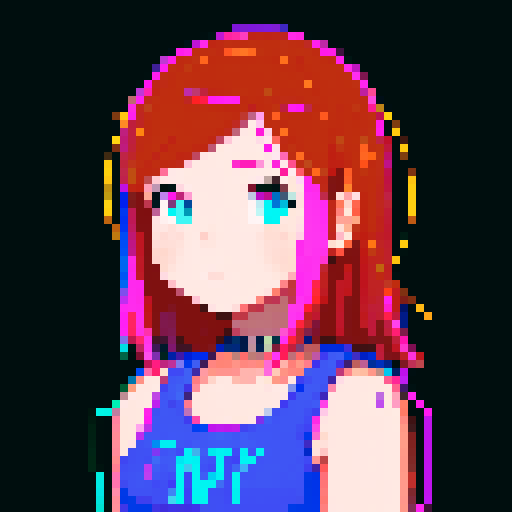 lovely young girl with vibrant pink hair, standing in a desolate, post-apocalyptic cityscape with crumbling buildings and flickering neon signs