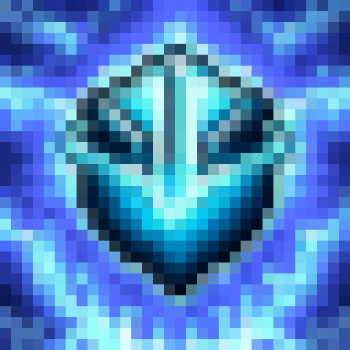 Frostbolt pierces through the frigid air, its icy tendrils shimmering with shades of blue and white, captured in a minimalist 32x32 skill art style.