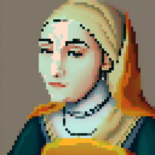 portrait of a medieval woman leaning her head on her arm.