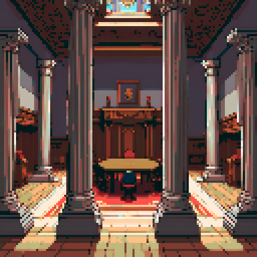 royal council, columns, building, inside, block, wood, discussion table, table, wooden interior, council room