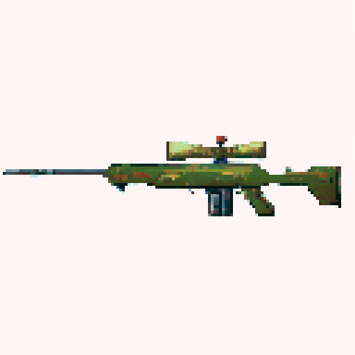 Sniper gun pixel art texture for video game, low noise, small color pallet 