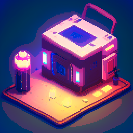 lootbox, futuristic crate, glowing buttons, diamond decorations, intricate details, pixel art style, sRGB