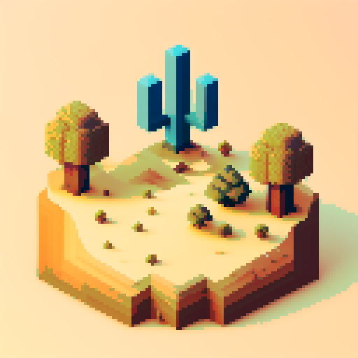 golden sand dunes, hexagonal map icon, pixel art, vibrant colors, intricate patterns, 8-bit graphics, retro gaming aesthetic, isometric view, sun-kissed edges, shimmering oasis, desert paradise, minimalist design