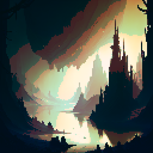 Dark, murky waters reflecting twisted and gnarled trees, their branches adorned with vibrant yellow leaves tainted by toxic substances, set against the backdrop of a mysterious and fantastical RPG world