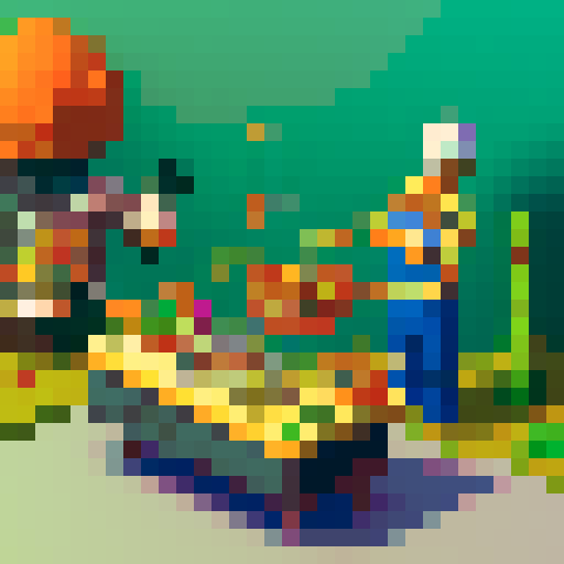 Mechanical chef with a frying pan arm and a whisk hand, traversing a rusty kitchen landscape filled with robot appliances, mutant vegetables, and toxic spices