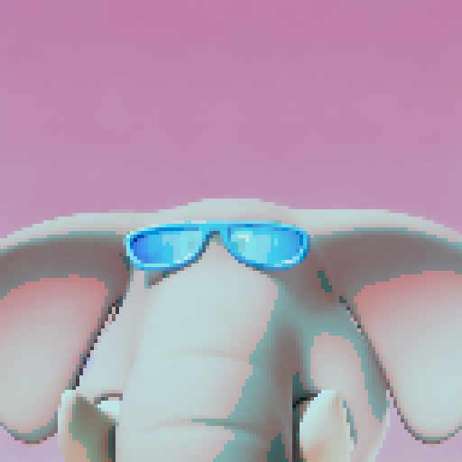 The image is of an elephant with glasses. Make sure the pixelated version is cute and fun to look at, yet not too dissimilar from the reference image