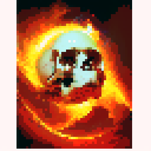 a floating skull in a ball of flames