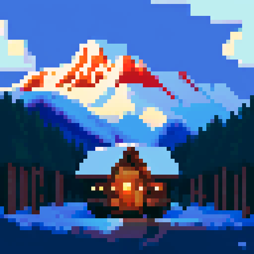 "The Cabin 2023" in retro letters, with a mountain scene with a cabin in the background
