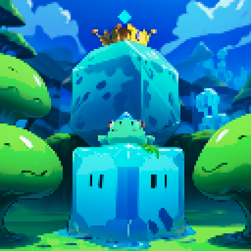 Blue Slime cube, Gelatinous cube, wearing crown