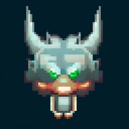 red dragon head, sprite, vibrant colors, glowing eyes, horns, 8-bit art style