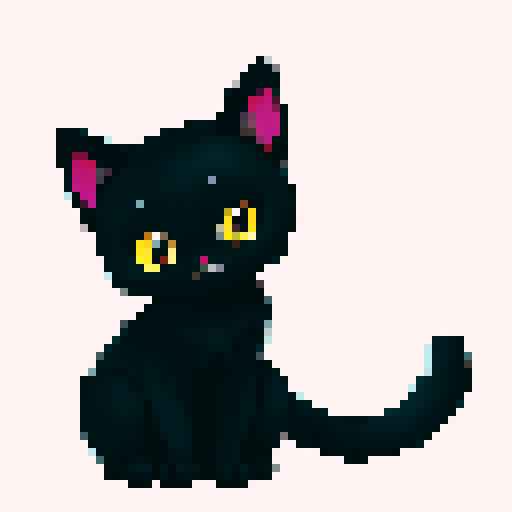 adorable black kitten, playful and mischievous, pixelated fur and bright eyes, sRGB palette