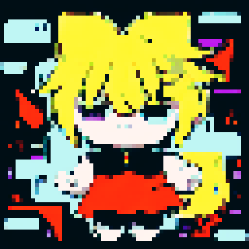 cute character with big, expressive eyes, long blue hair, vibrant neon colors, pixel art aesthetic, futuristic cityscape filled with towering skyscrapers and holographic billboards, glowing neon signs reflecting off rain-soaked streets, characters wearing edgy, futuristic fashion, dramatic lighting casting long shadows, intricate circuitry and glowing cybernetic, landscape portrait