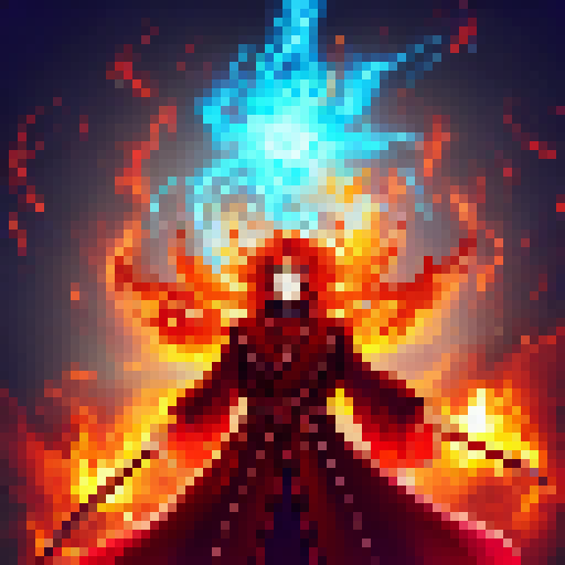 A fiery-haired sorcerer levitates amidst a chaotic swirl of cursed spirits, wielding a glowing katana with supernatural precision.