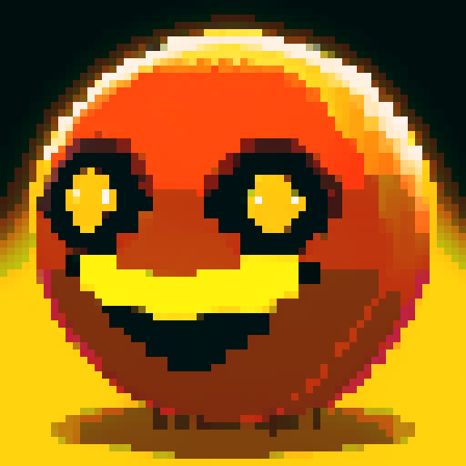 giant spherical yellow head with a toothy mouth and three glowing eyes, retro-style 16-bit, 64x6