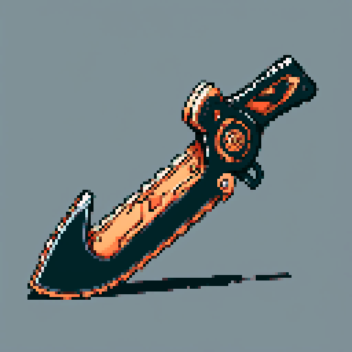 I want just the cutting blade of an chainsaw constructed out of copper and gems. I want this object usable an asset in a videogame, meaning only one object per image, outlined with a strong black stroke, on a solid-color background.