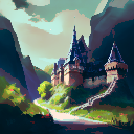 dracula's castle, surrounded by a creepy woods and mountains.